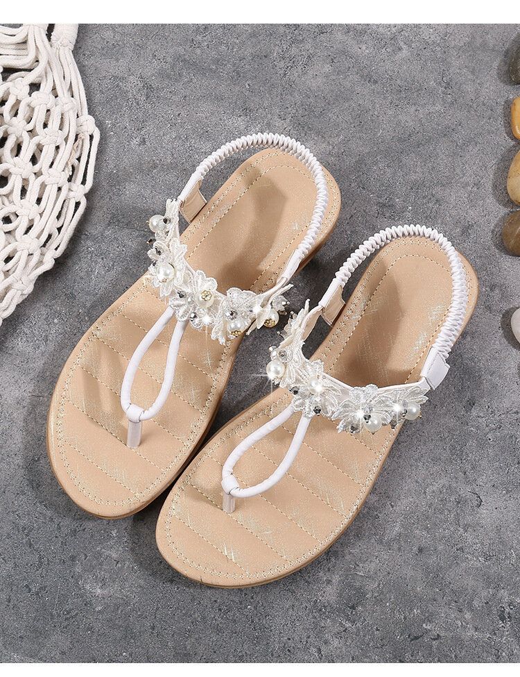 Femmes Fleurs Décor Clip Toe Flats Slip On Sandals