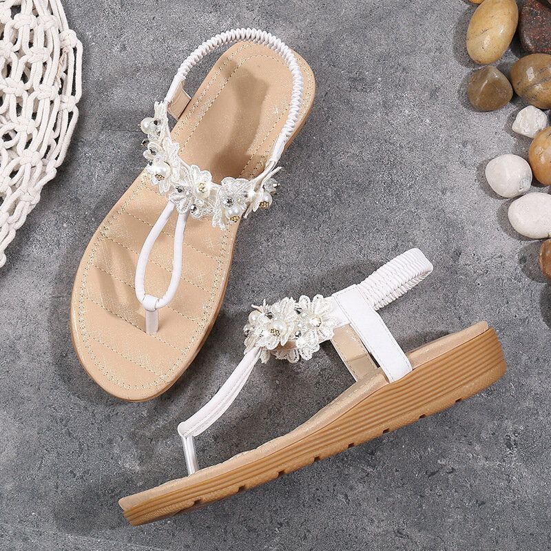 Femmes Fleurs Décor Clip Toe Flats Slip On Sandals