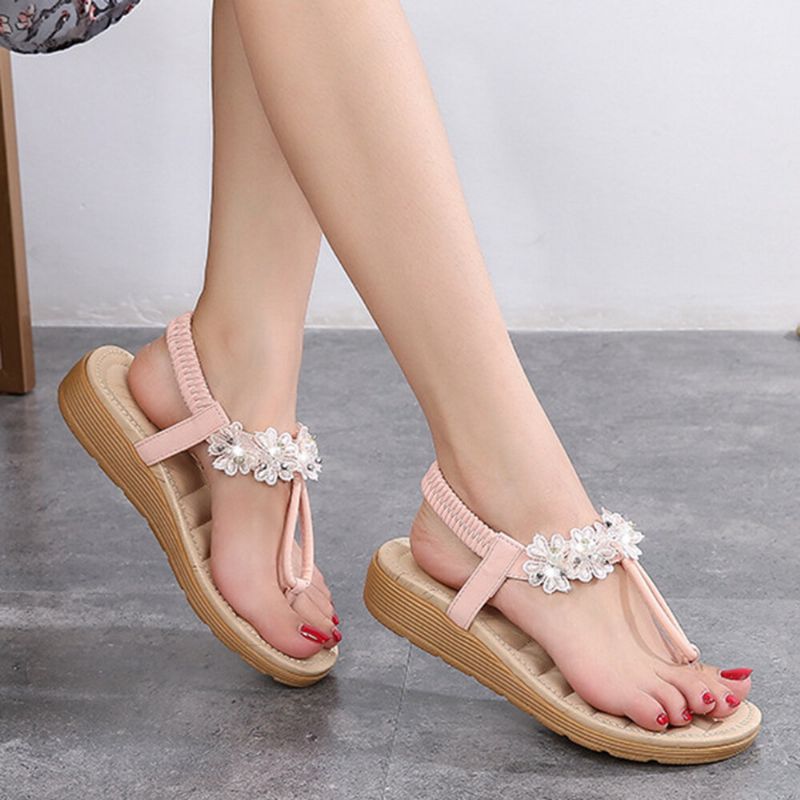 Femmes Fleurs Décor Clip Toe Flats Slip On Sandals