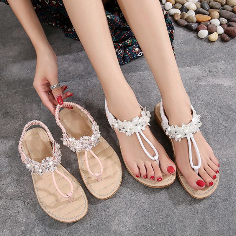 Femmes Fleurs Décor Clip Toe Flats Slip On Sandals