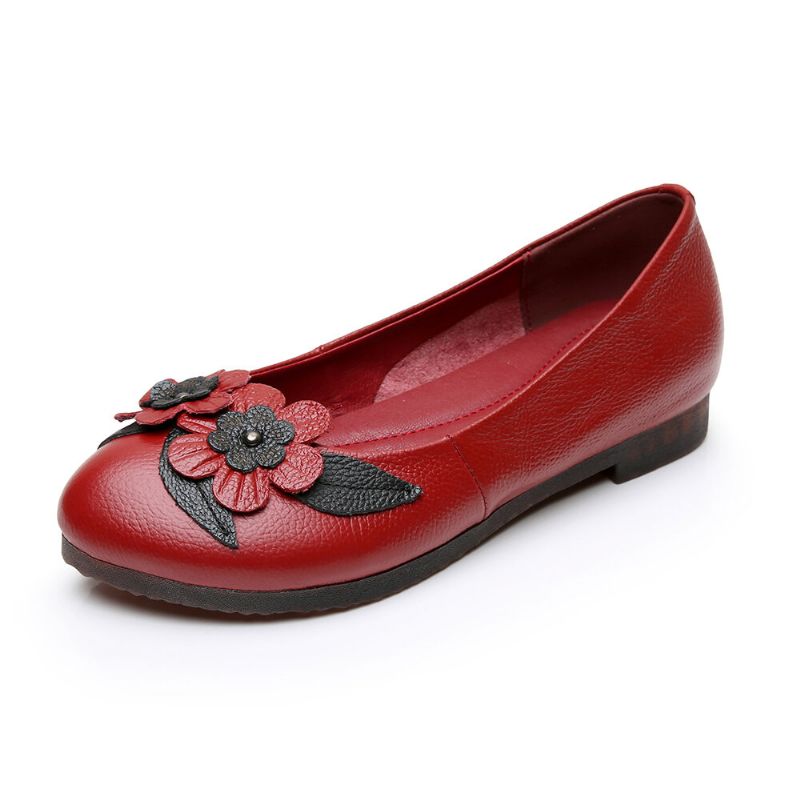 Femmes Fleurs Décor Confortable Sole Mocassins En Cuir Souple