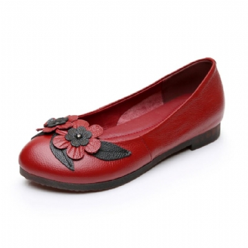 Femmes Fleurs Décor Confortable Sole Mocassins En Cuir Souple