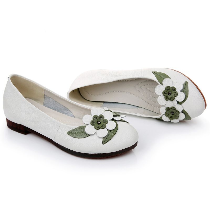 Femmes Fleurs Décor Confortable Sole Mocassins En Cuir Souple