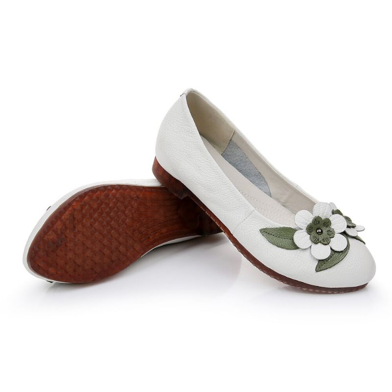 Femmes Fleurs Décor Confortable Sole Mocassins En Cuir Souple