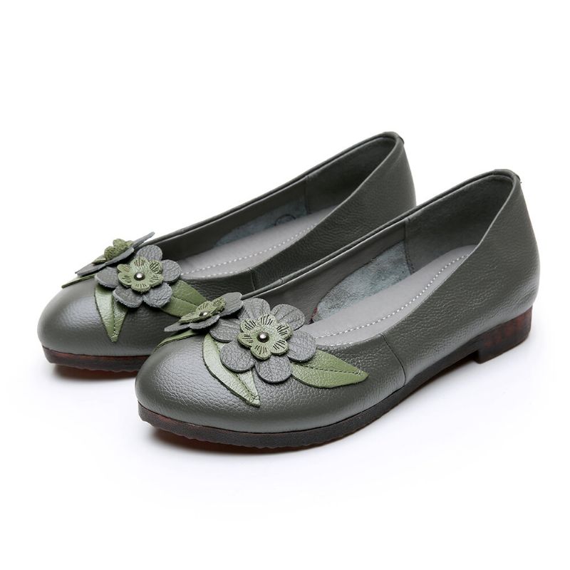 Femmes Fleurs Décor Confortable Sole Mocassins En Cuir Souple