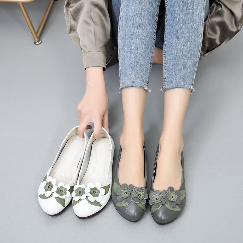 Femmes Fleurs Décor Confortable Sole Mocassins En Cuir Souple