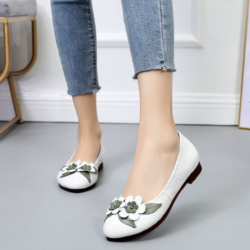 Femmes Fleurs Décor Confortable Sole Mocassins En Cuir Souple