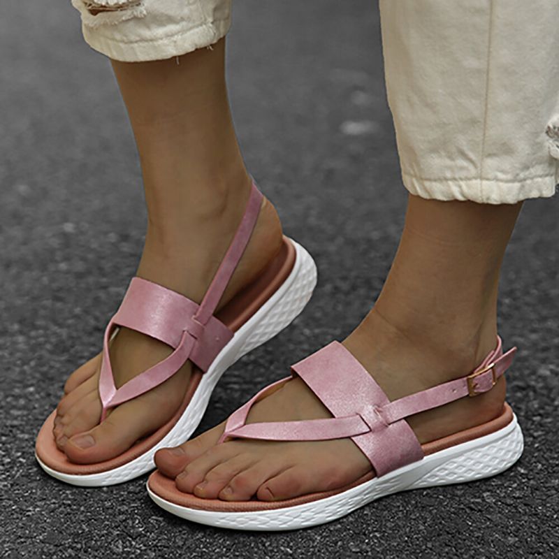 Femmes Flip Flop Slingback Buckle Soft Sole Casual Flat Sandals