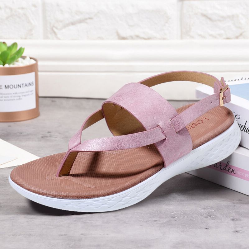 Femmes Flip Flop Slingback Buckle Soft Sole Casual Flat Sandals