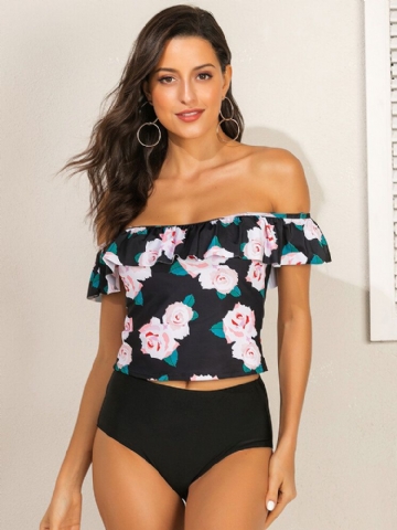 Femmes Floral Print Ruffles Taille Haute Tankini Hawaii Beach Maillots De Bain