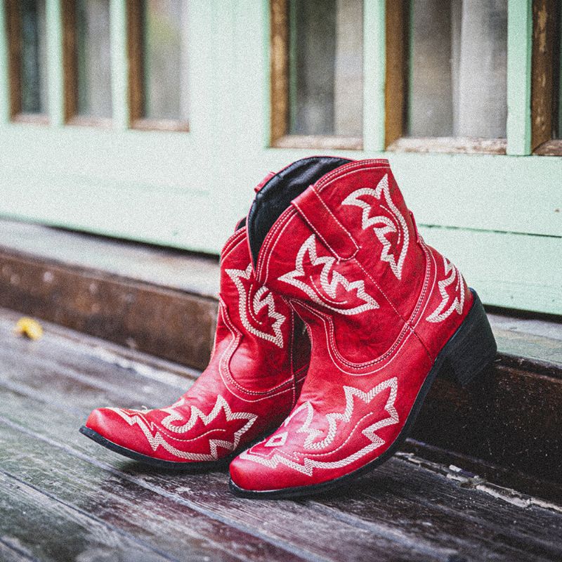 Femmes Folkways Floral Brodé Chunky Heel Slip-on Short Cowboy Boots