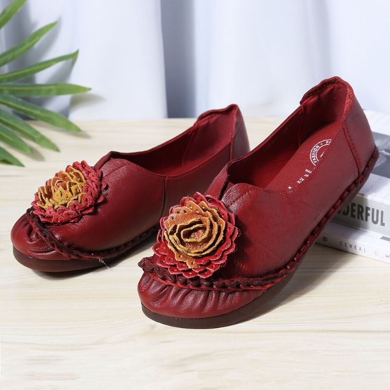 Femmes Folkways Stricing Flowers Comfy Soft Sole Casual Flat Mocassins