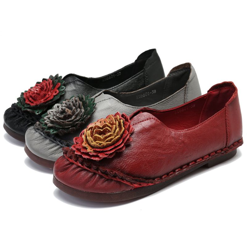 Femmes Folkways Stricing Flowers Comfy Soft Sole Casual Flat Mocassins