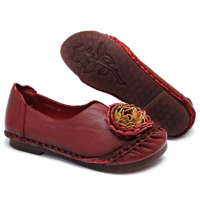 Femmes Folkways Stricing Flowers Comfy Soft Sole Casual Flat Mocassins