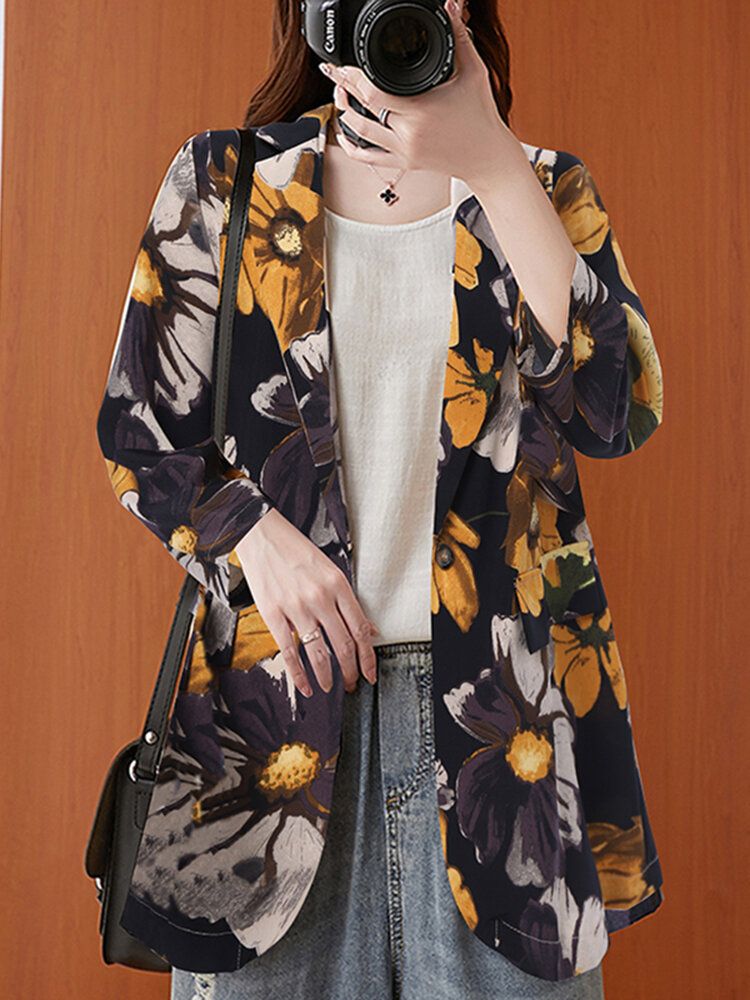 Femmes Full Sleeve Revers Floral Bohemian Leisure Retro Thin Suit