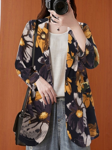 Femmes Full Sleeve Revers Floral Bohemian Leisure Retro Thin Suit