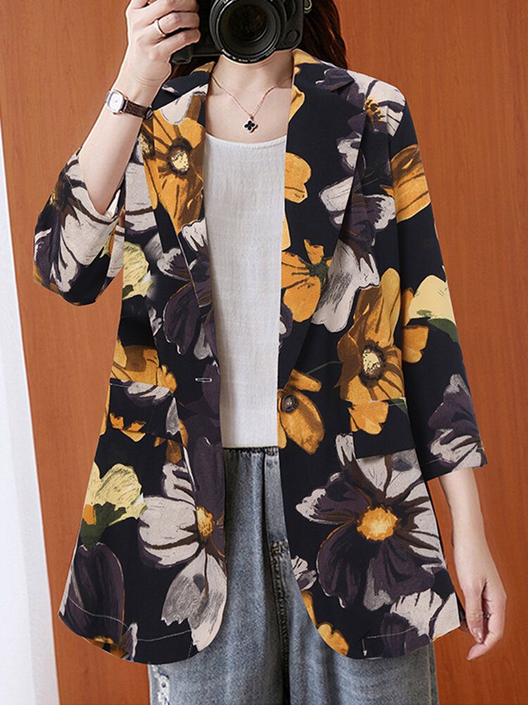 Femmes Full Sleeve Revers Floral Bohemian Leisure Retro Thin Suit