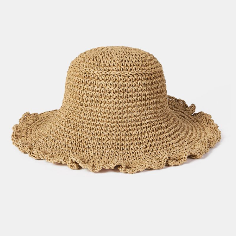 Femmes Fungus Edge Retour Ouverture Bowknot Chapeau De Paille D'été Soleil Protection Seau Chapeau