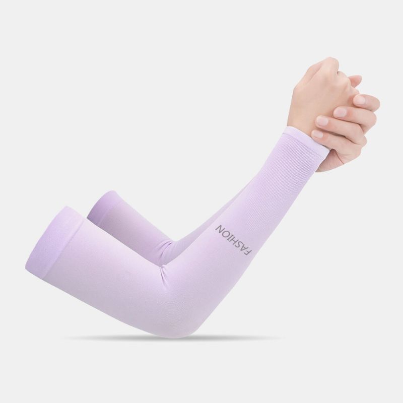 Femmes Glace Soie Solide Couleur Lettre Impression Longue Protection Solaire Respirant Manches Gant