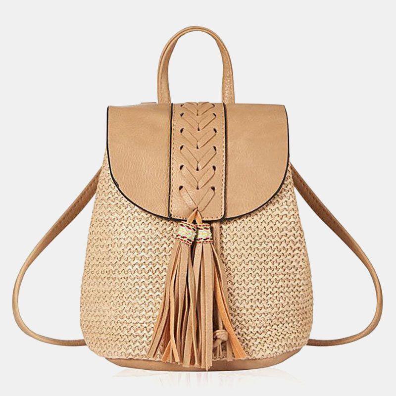 Femmes Gland Paille Sac Rétro Plage Sac À Dos Sac Seau