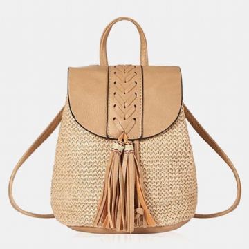 Femmes Gland Paille Sac Rétro Plage Sac À Dos Sac Seau