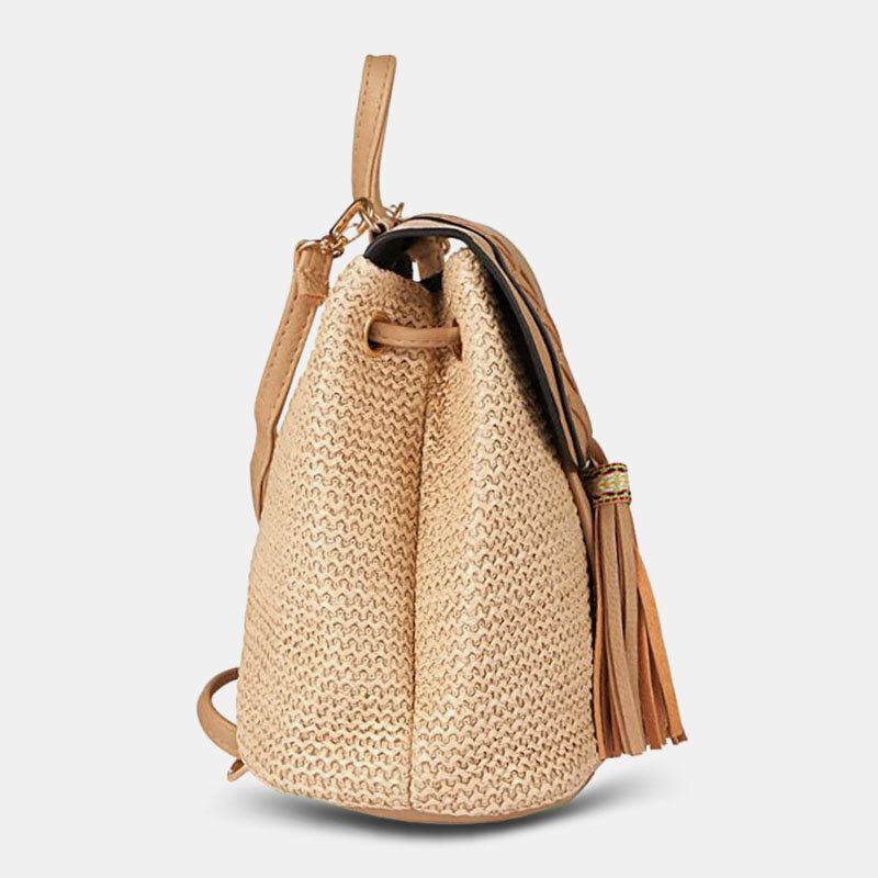 Femmes Gland Paille Sac Rétro Plage Sac À Dos Sac Seau