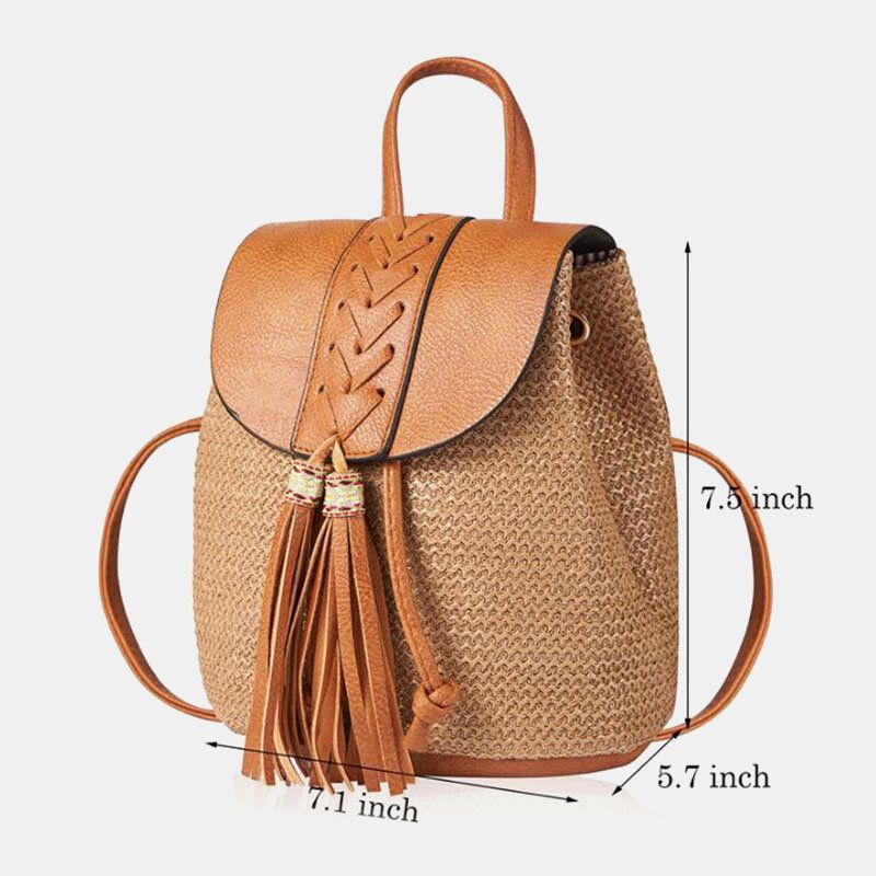 Femmes Gland Paille Sac Rétro Plage Sac À Dos Sac Seau