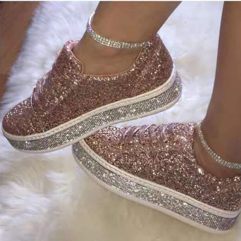 Femmes Glitter Sequined Fashion Lace Up Party Casual Platform Shoes Flats