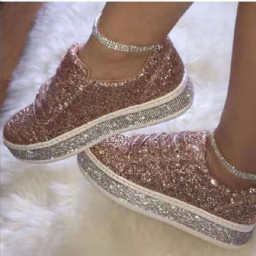 Femmes Glitter Sequined Fashion Lace Up Party Casual Platform Shoes Flats