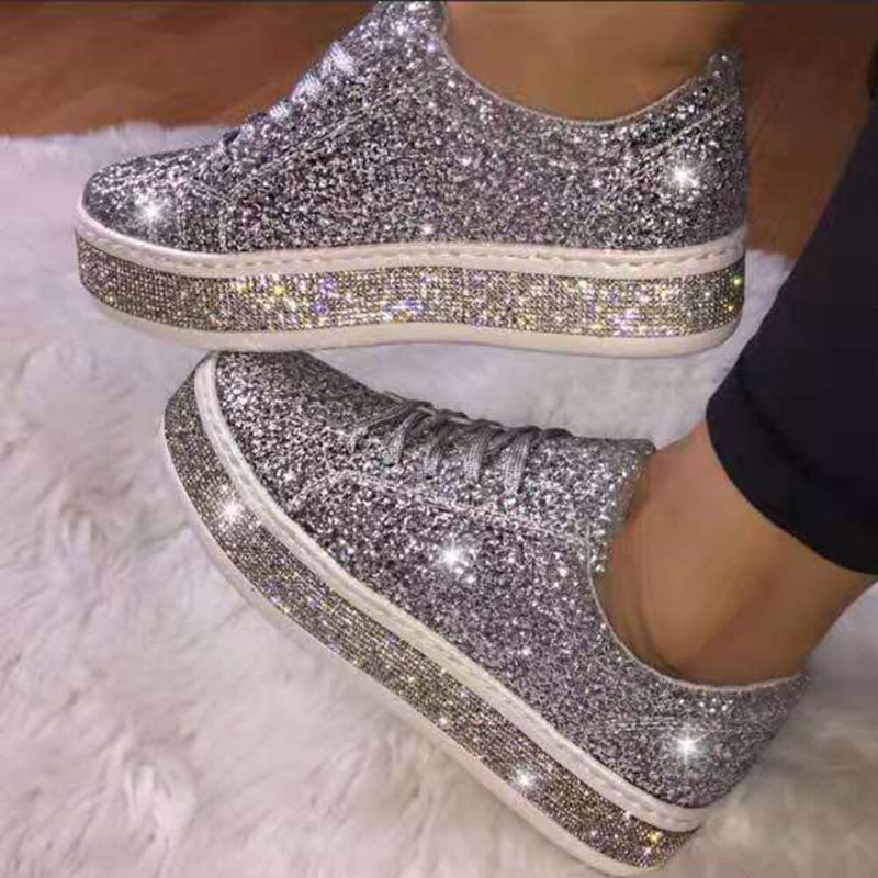 Femmes Glitter Sequined Fashion Lace Up Party Casual Platform Shoes Flats