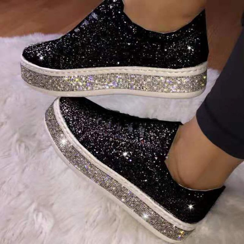 Femmes Glitter Sequined Fashion Lace Up Party Casual Platform Shoes Flats