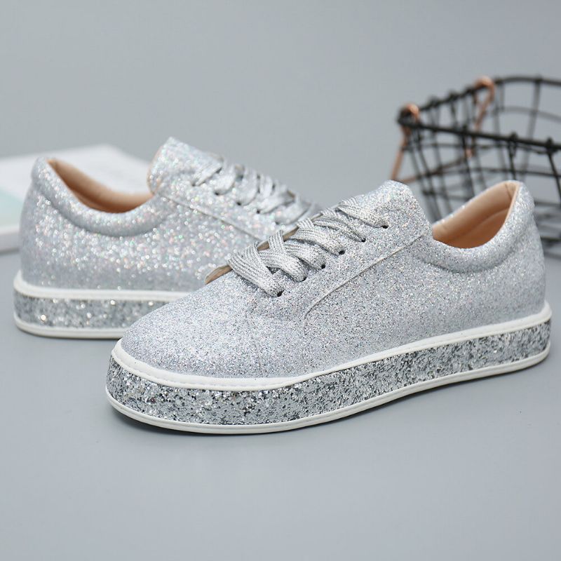 Femmes Glitter Sequined Fashion Lace Up Party Casual Platform Shoes Flats