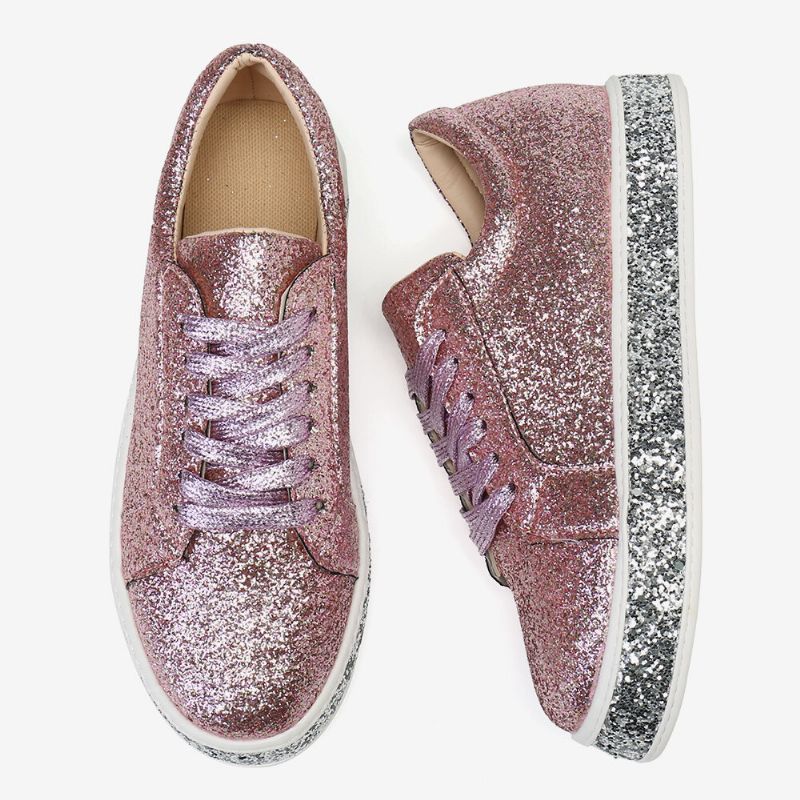 Femmes Glitter Sequined Fashion Lace Up Party Casual Platform Shoes Flats