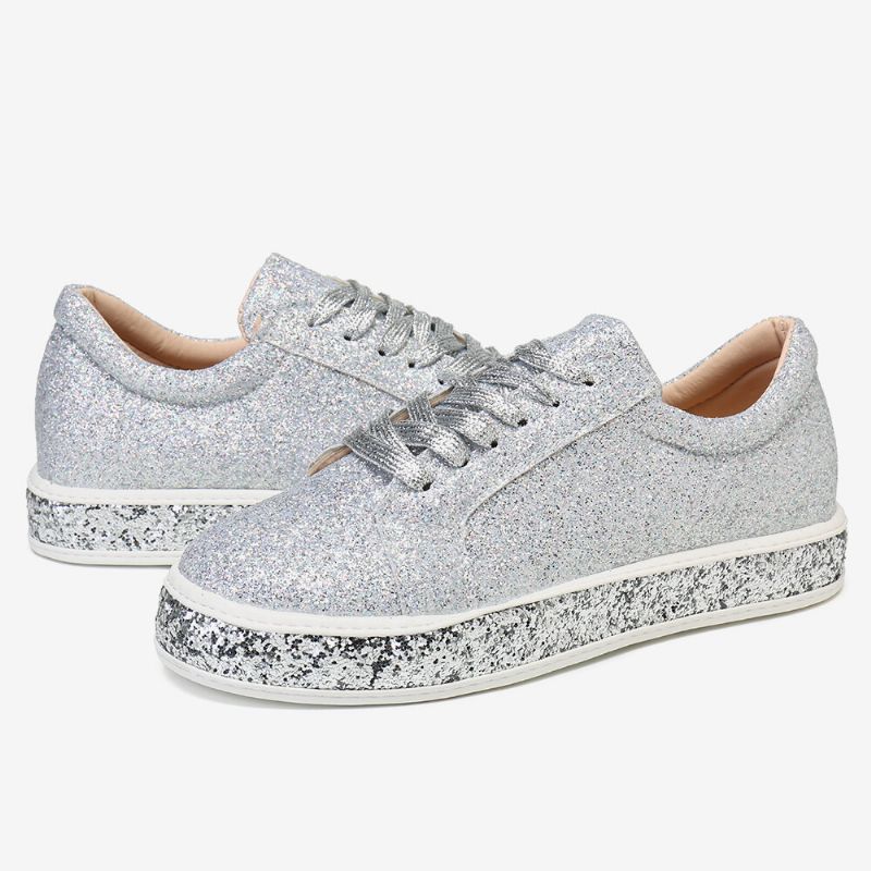 Femmes Glitter Sequined Fashion Lace Up Party Casual Platform Shoes Flats