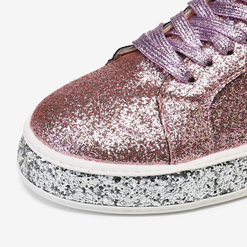 Femmes Glitter Sequined Fashion Lace Up Party Casual Platform Shoes Flats