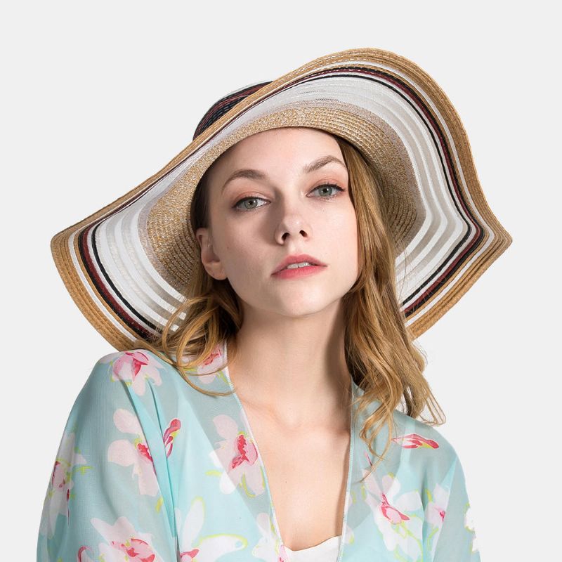 Femmes Gradient Hollow Large Edge Cap Travel Shade Straw Hat