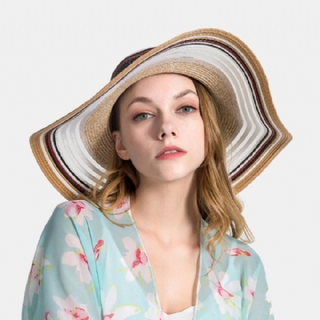 Femmes Gradient Hollow Large Edge Cap Travel Shade Straw Hat