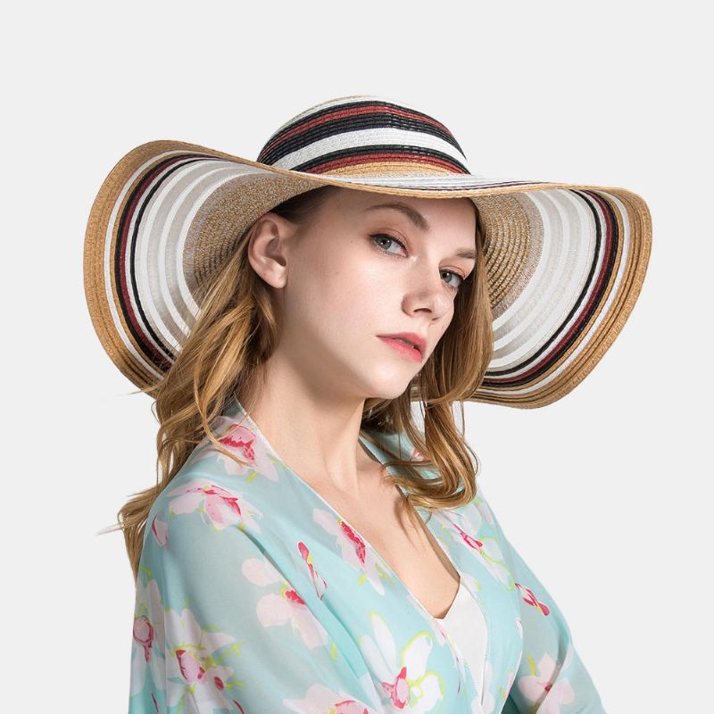 Femmes Gradient Hollow Large Edge Cap Travel Shade Straw Hat