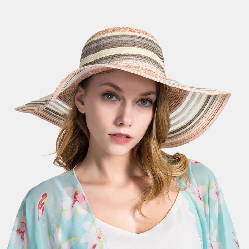 Femmes Gradient Hollow Large Edge Cap Travel Shade Straw Hat