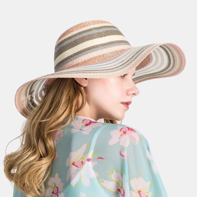 Femmes Gradient Hollow Large Edge Cap Travel Shade Straw Hat