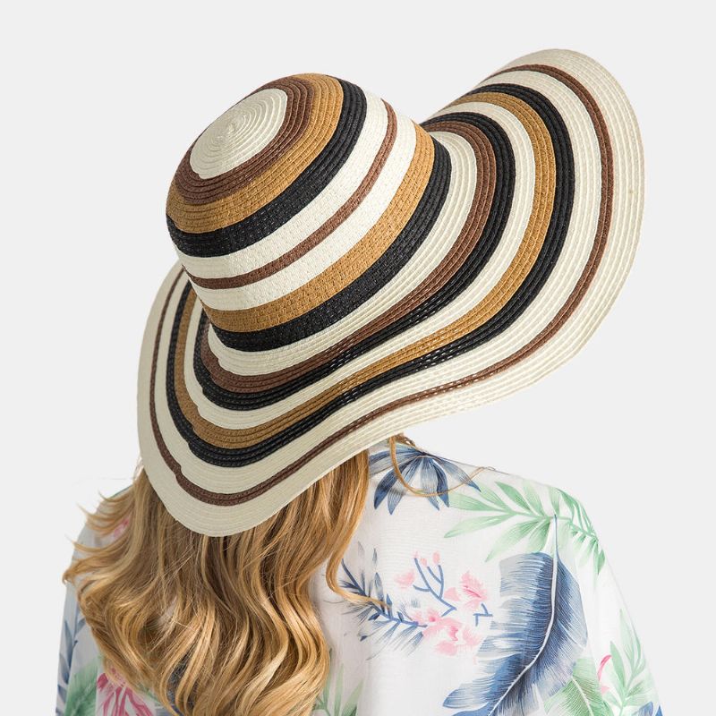 Femmes Gradient Hollow Large Edge Cap Travel Shade Straw Hat