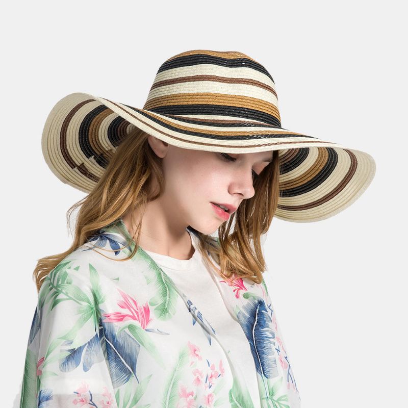 Femmes Gradient Hollow Large Edge Cap Travel Shade Straw Hat