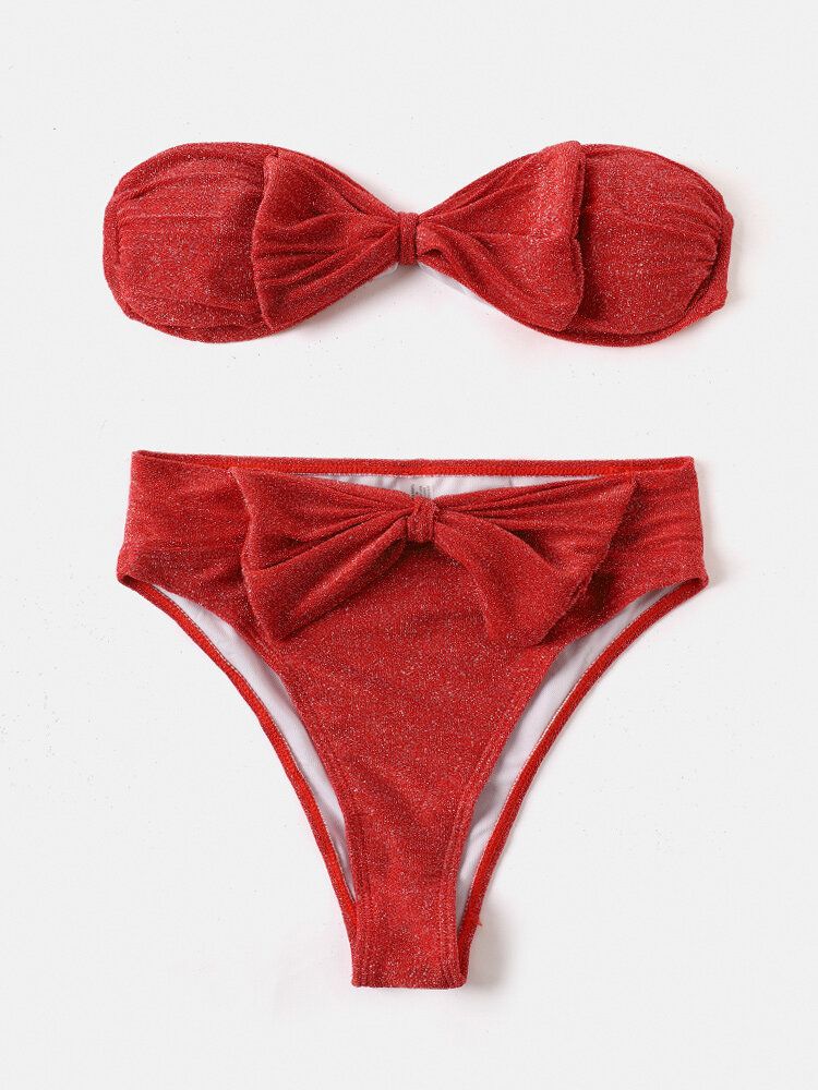 Femmes Grand Bowknot Sans Fil Fermeture Au Dos Bandeau Bikinis Maillots De Bain