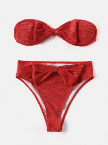 Femmes Grand Bowknot Sans Fil Fermeture Au Dos Bandeau Bikinis Maillots De Bain