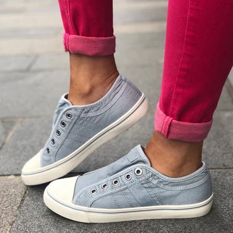 Femmes Grande Taille Slip On Canvas Confortable Couleur Unie Casual Mocassins Quotidien