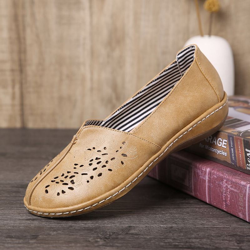 Femmes Hand Stricing Hollow Comfy Retro Casual Slip On Flats