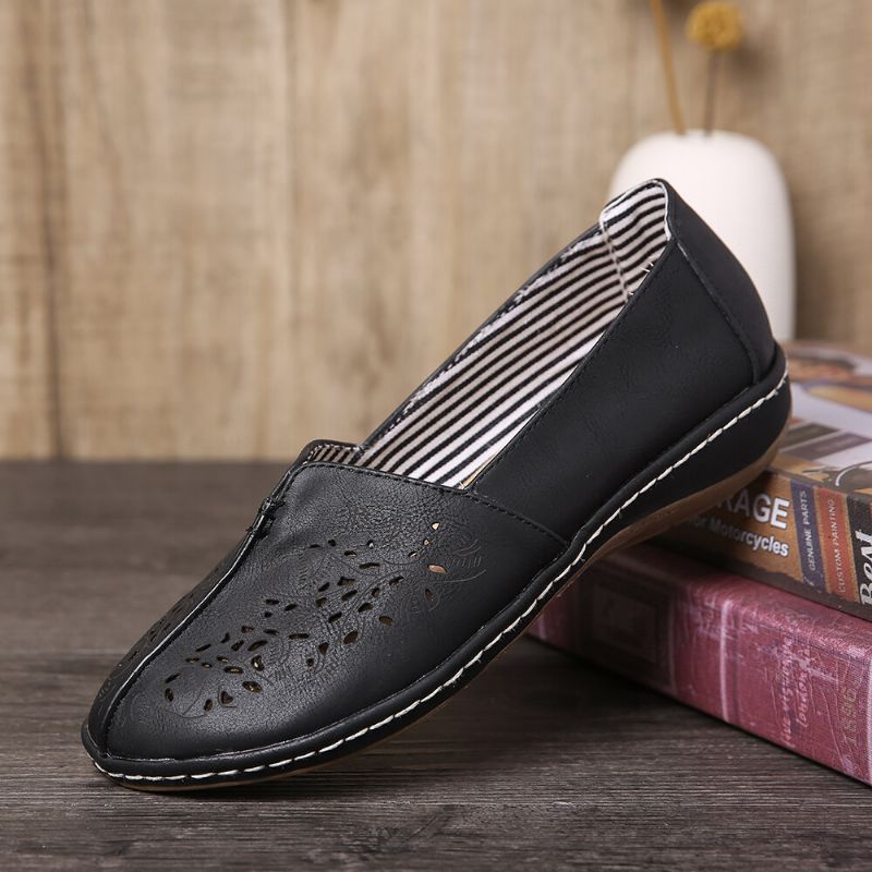 Femmes Hand Stricing Hollow Comfy Retro Casual Slip On Flats