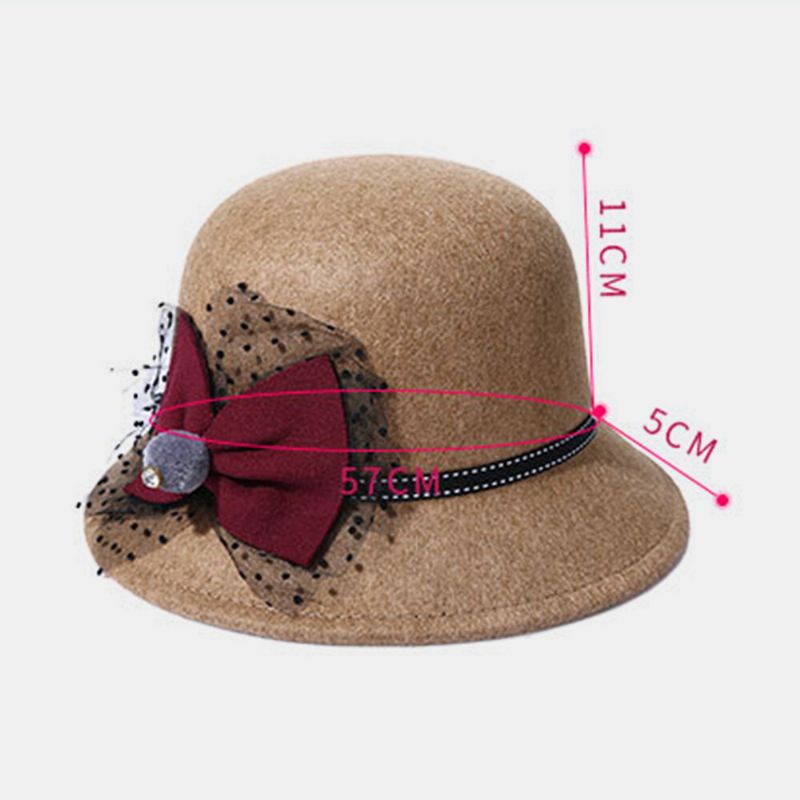 Femmes Hiver Extérieur Cool Protection Chaud Chapeau Haut De Forme Feutre Nœud Décoration Dentelle Fedora Chapeau Seau Chapeau