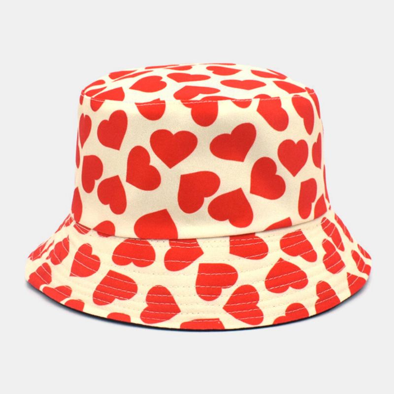 Femmes Hommes Amour Motif Imprimé Double Face Extérieur Décontracté Parasol Seau Chapeau