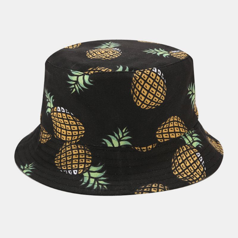 Femmes Hommes Double Face Fruits Ananas Motif Extérieur Décontracté Parasol Seau Chapeau